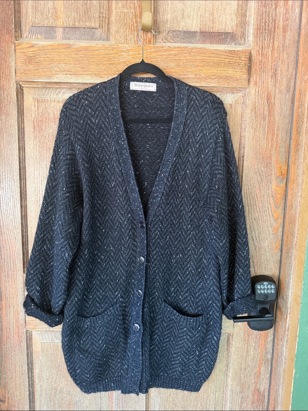 Yves Saint Laurent Black Speckled Knit Button-Front Cardigan